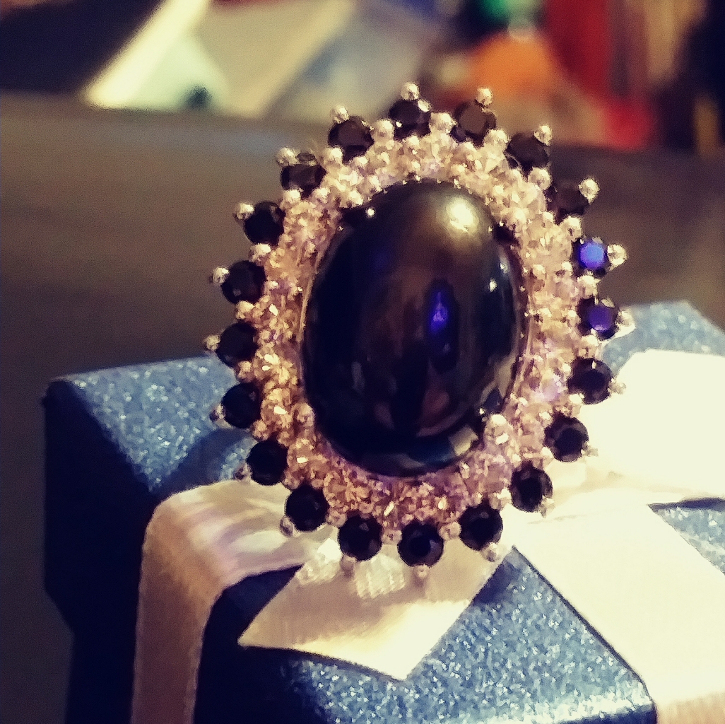 925-Black Star/Black Star) Blk.Spinel/.Topaz Ring